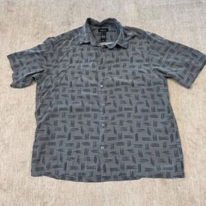 Claiborne Mens Gray Geometric Hatch Print Short Sleeve Rayon Button Down Shirt L